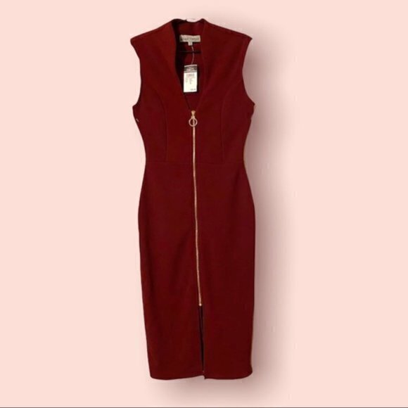 Almost Famous Drop‎ Shoulder Zip Front Belted Bodycon Midi Dress Size L RefB032 - Picture 1 of 13